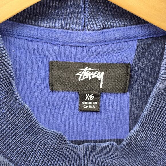 Stussy Crewneck Sweatshirt Womens XS Blue Blur Checker Streetwear Surf Skate Vtg - Picture 5 of 10
